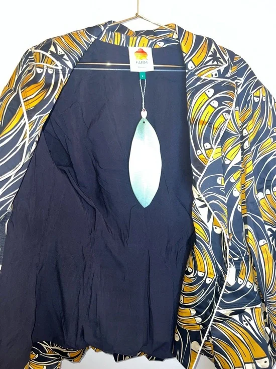 Farm Rio Toucan Spirals Blazer NWT Off White Tropical Print Jacket S - Picture 5 of 16